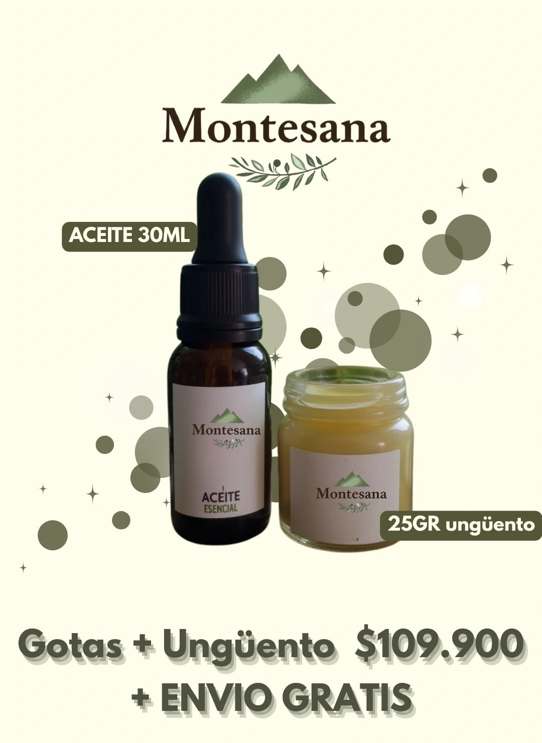 Aceite y ungüento Montesana — Alivio natural desde lo más alto
