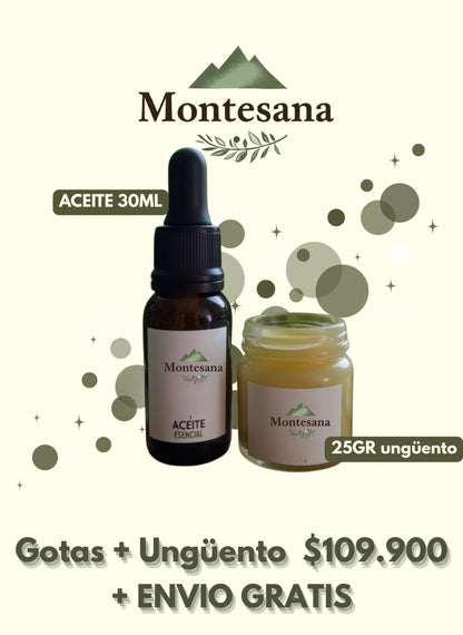 Aceite y ungüento Montesana — Alivio natural desde lo más alto