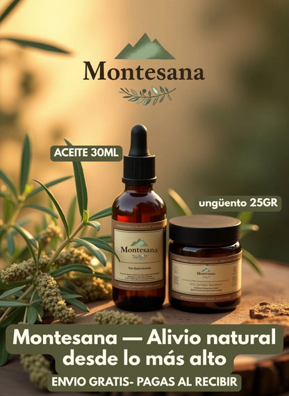 Aceite y ungüento Montesana — Alivio natural desde lo más alto