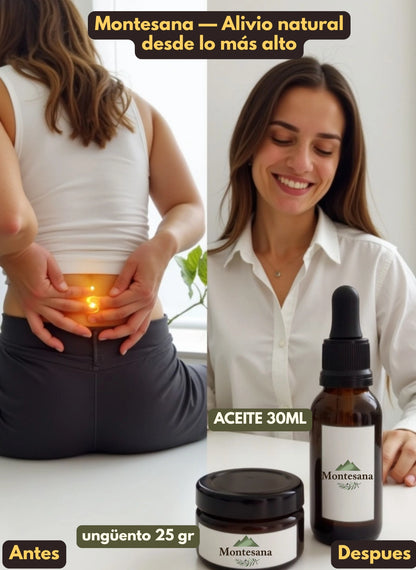 Aceite y ungüento Montesana — Alivio natural desde lo más alto